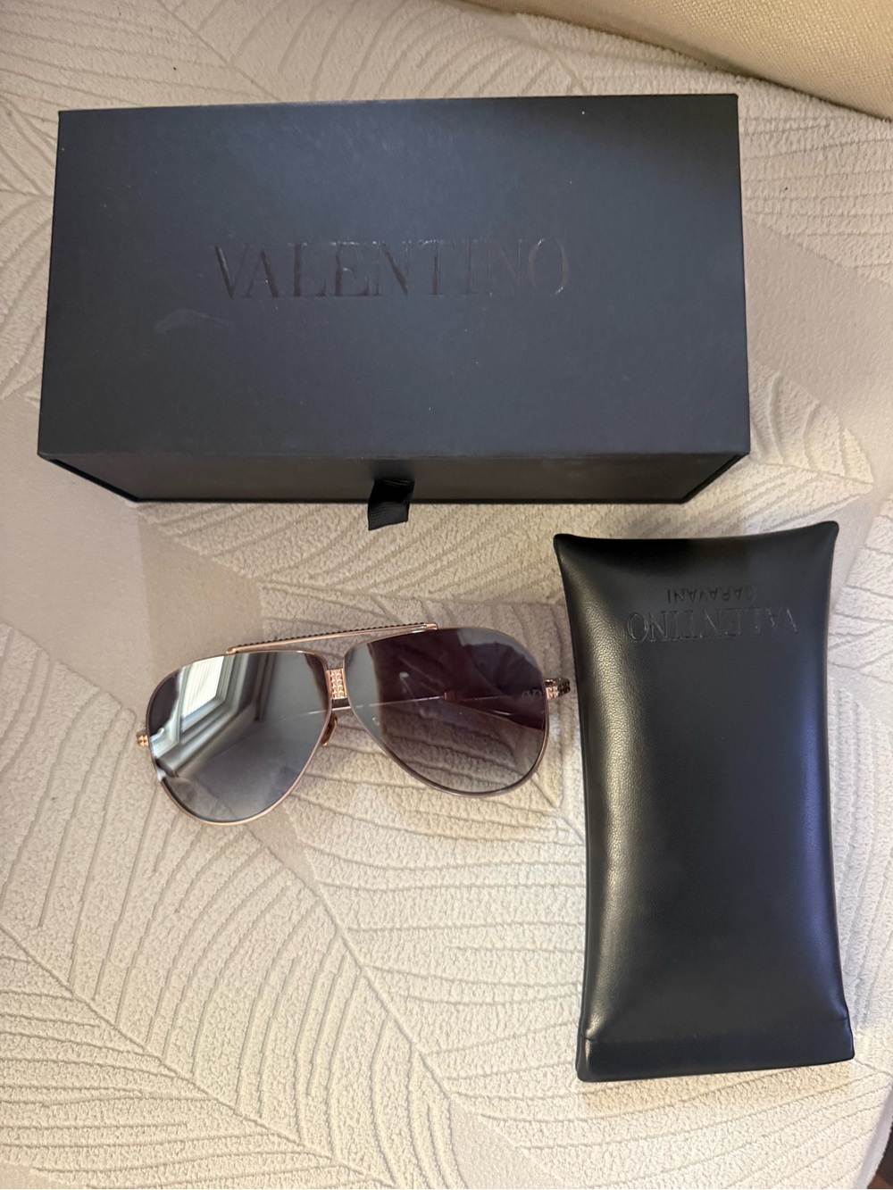 Valentino Rose Gold Aviator Sunglasses with Gradient Brown Lenses